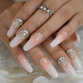 Pearl Pink Press On Nails Super Long Ballerina Thin Gel Nails Fake Artificial Fingernails
