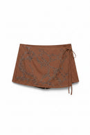 Summer women's casual mid waist contrasting bead decoration bow short skirt pants