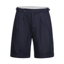 Navy blue shorts with a belt on a white background, Obroi