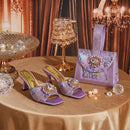 Lilac Ladies Shoes and Bag SetSparkly Crystal Rhinestone Square Toe Stiletto Women Heels