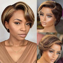 Short Pixie Cut Bob Wig Honey Blonde Ombre Highlight 13x4 Lace Frontal Straight Human Hair Pre-Plucked Hairline