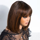 Chocolate Brown Short Straight Bob Human Hair Wig With Bangs For Women Glueless Bob Wig