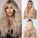 Long Curly Brown White Wigs With Eight Character Bangs For Women Natural Wig