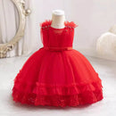 Summer Baby Dresses Pearls Lace Birthday Dress for Toddler Wedding Party Gown