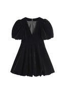 Dress Women Hepburn Flannel Dresses Puff Short Sleeve Elegant Fluffy Frocks