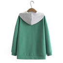 Hoodies Women Spring Street Style Splice Block Sweatshirt Loose Zip Outewear Curve Clothes
