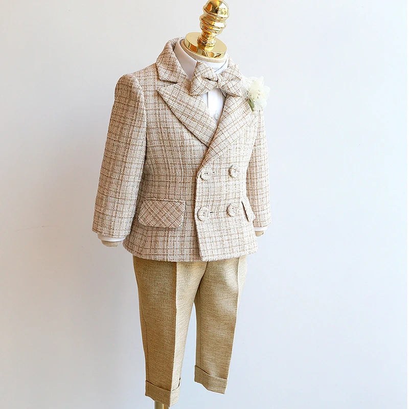 Children Formal Suit Set Boys Wedding Birthday Kids Double Breasted Blazer Pants Clothes