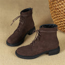 Women Flock Ankle Boots Round Toe Comfortable Low Thick Heels