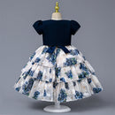 Vintage Floral Girls Two-piece Dress With Bag Chiffon Layers Kids Clothes Elegant Children Summer Birthday Party Prom