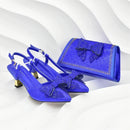 Banquet Exquisite Party Top Luxury Pointed Toe Bowtie Bright Diamond Summer Women's High Heels Shoes and Bags Set