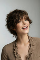 Chocolate Brown Women'S Human Hair Bob Wig Short Straight Pixie Cut Wigs with Layered Bangs