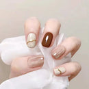 24Pcs Red Gradient Press on Nails Medium Coffin Nails with Glue Silver Lines Acrylic Nails
