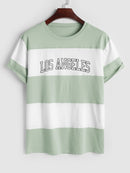 Cotton T-shirt for Men Short Sleeves Round Neck Streetwear Tees LOS ANGELES Letter Striped Preppy Tops