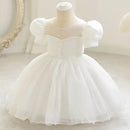 Baby Princess Dress Elegant Girl Embroidery Flower Beaded White Baptism Tutu Gown Kids Formal Evening Party Costume
