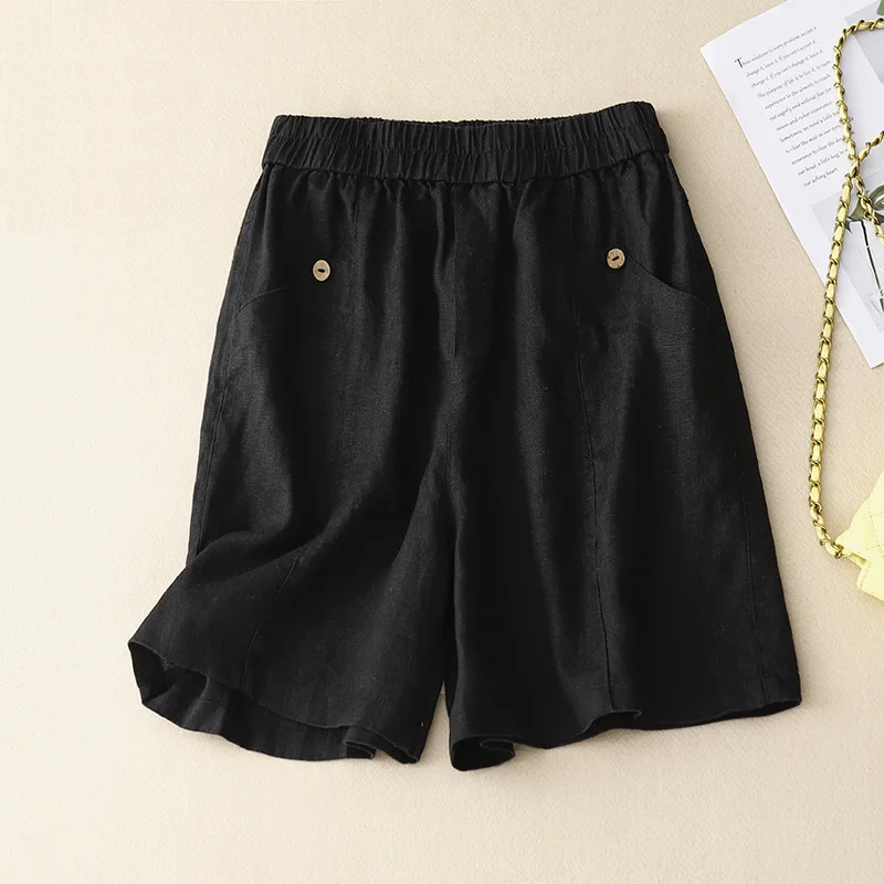 Linen Shorts Pants Casual Button Up High Waist Wide Leg Pants Clothing