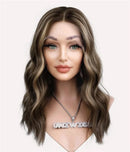 Dark Brown Blonde Highlighted Short Curly Wig Fibers Natural Hair Lace Front Wig for Daily