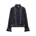 Fall New Women Long Sleeve Stand Collar Layered Decor Shirt