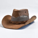 Leather Western Cowboy Hat For Men Wide Brim Gentleman Church Jazz Cap Hats