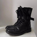 Retro Round Toe Black Leather Boots Men Rivets Belt Buckles Side Zipper Straps Punk Style Motorcycle Riding Boots