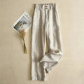 Women Leg Pants Female Flower Bud Waist Straight Leg Trousers Lady Summer Cotton Linen Pant