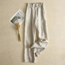 Women Leg Pants Female Flower Bud Waist Straight Leg Trousers Lady Summer Cotton Linen Pant