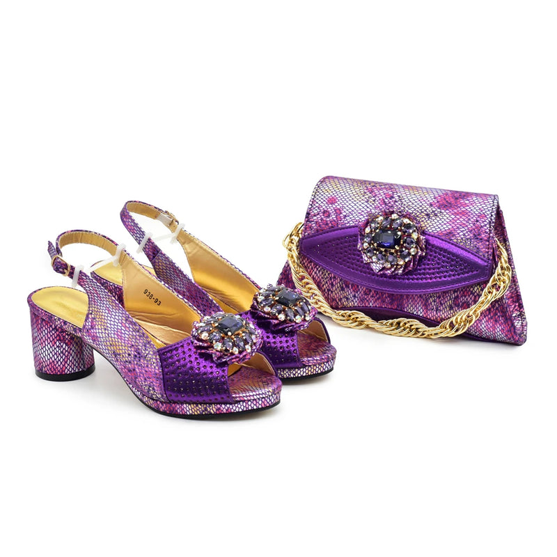 Elegant Woman Peep Toe High Heels Pumps Shoe and Bags Set African Ladies Shoes and Bag Set