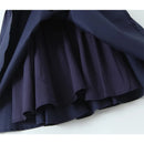 Women Vintage Puff Sleeve Square Neck Navy Blue Mini Dress Low Waist Female Cotton Casual Robe