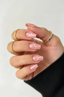 24pcs Short Round Nails Summer Sweet Grapefruit Borealis French Full Cover Detachable Nail Tips