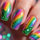 24Pcs Rainbow Glitter Press On Nails gradient candy rainbow glossy nail tips full cover press on nail