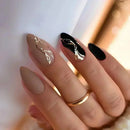 24pcs winter fall leaves false nails with almond artificial nails with glue short stiletto fake press on nail