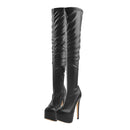Women Platform Over The Knee Boots Lady Thin High Heels Buckle Black Side Zipper Female Boots