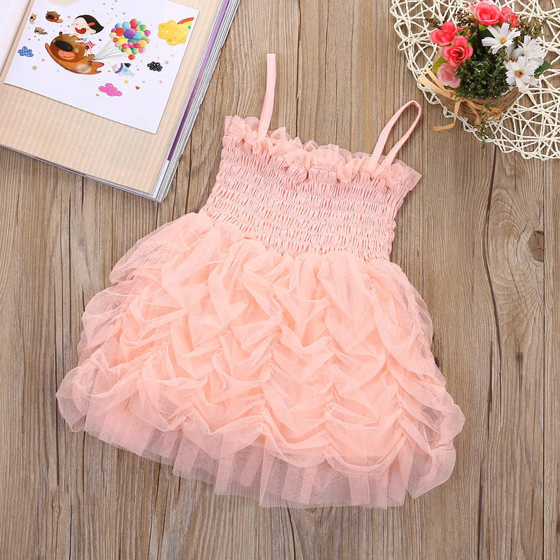 Summer Girl Dress Birthday Party Princess Dress Children Pleated Gown Flower Girl Wedding Tutu Fluffy Dress