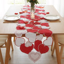 Dining table set with heart-shaped placemats and a candle, on a light wooden floor, Obroi