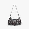 Black handbag with a buckle on a light gray background, Obroi