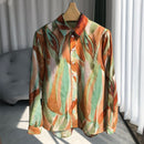 Women Floral Shirt Top Turn-Down Collar Single Breasted Lady Silk Cotton Blends Long Sleeve Blouse