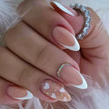 24Pcs Glitter Gradient Love Fake Nails Short Almond French Design Valentine Day Party Pink Press on Nails