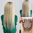 Straight Virgin European Hair Silk Base Topper Hair Piece Natural Hairline Skin Look Ombre Blonde with Clips for Women