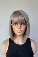 Ombre Platinum Blonde Natural Straight Lace Front Wig For Women Preplucked Hairline Bob Wigs With Bangs