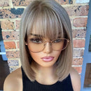 Ombre Platinum Blonde Natural Straight Lace Front Wig For Women Preplucked Hairline Bob Wigs With Bangs