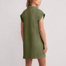 Elegant Dresses For Women Vintage Turn Down Collar Short Sleeve Button Up Streetwear Dresses Robe