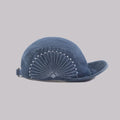 Blue denim cap with white embroidery on a gray background, featuring the brand 'Obroi'.