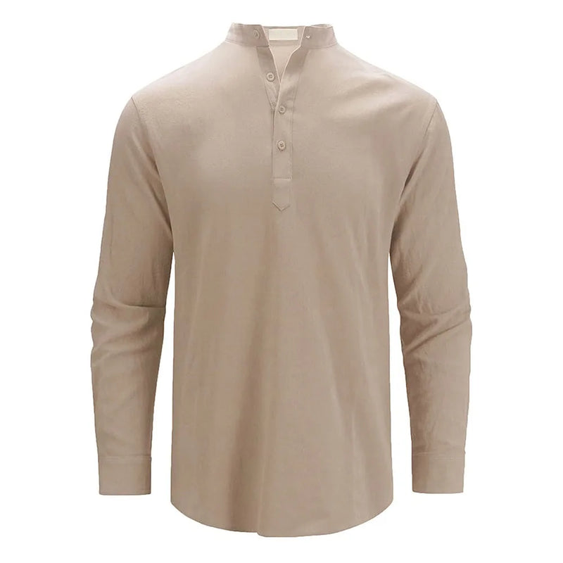 Spring Summer Men Linen Shirts Casual Lightweight Henley Neck Hawaiian Beach Shirts