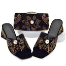 Design Ladies Shoes and Bag Set Decorated with Rhinestone Wedding Shoes Bride Peep Toe Low Black Heels