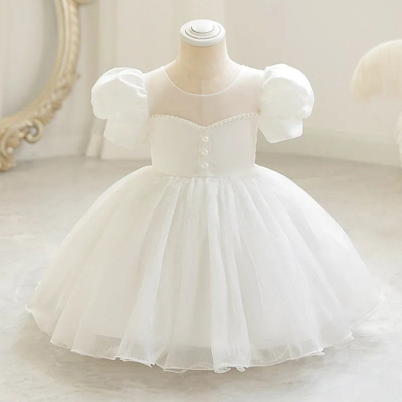 Little Girl Pearl Patchwork Princess Dress Wedding Flower Children Dress