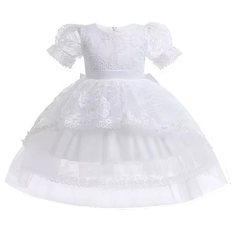 White Girl Princess Dress Flower Girl Wedding Dress Fluffy Embroidered Lace Carnival Dress Old Children's Clothing