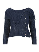 Cardigan Sweater for Women Slash Neck Long Sleeve Patchwork Knitted Tops Female