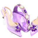 Shinning Crystal Mid Heel Gold Newest Shoes and Bag Set