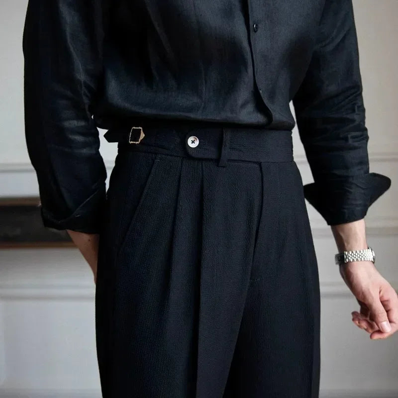 Men Straight Fit Suit Pants Formal Retro Pants Casual Trousers Dress