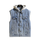 Men Spring Summer Autumn Denim Vest Jacket Leisure Hooded Vests Coat Waistcoat