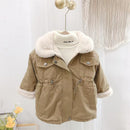 Winter Girls Mid-length Parka Slim Cotton Jacket Velvet Thick Cotton-padded Coats Children Girls Lapel Outerwear